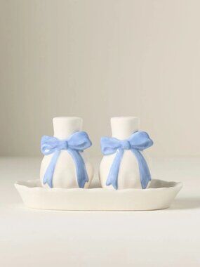 Anthropologie Benedita Stoneware Bow Salt & Pepper Shakers, Blue